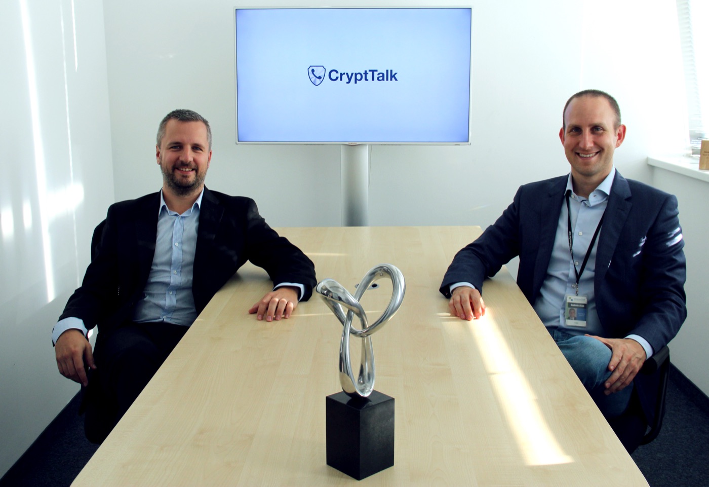 Attila Megyeri (left) and Szabolcs Kun (right) holding the 'Best Cybersecurity Innovation' award at ITBN, 2016