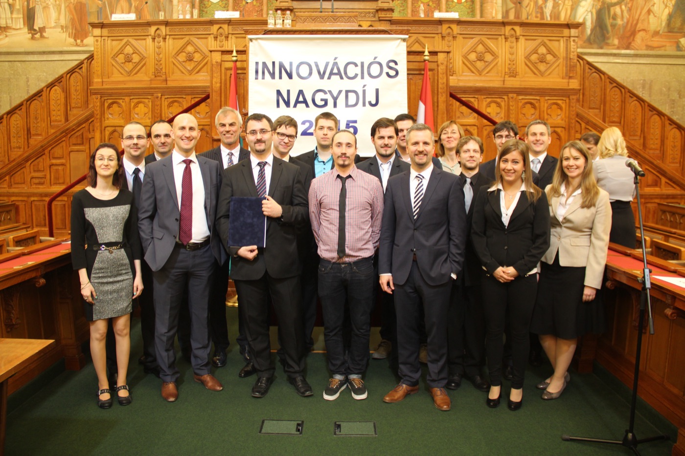 The Arenim team at the Hungarian Parliament after receiving the Best Startup Innovation Award from the Hungarian Academy of Sciences