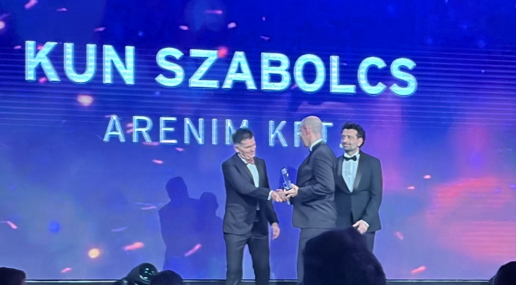Szabolcs Kun receiving EY's Entrepreneur of the Year — Digital Entrepreneur award, Budapest, February 2026